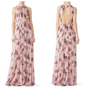 Marchesa Notte Blush Floral Halter Gown Open Back Maxi Dress